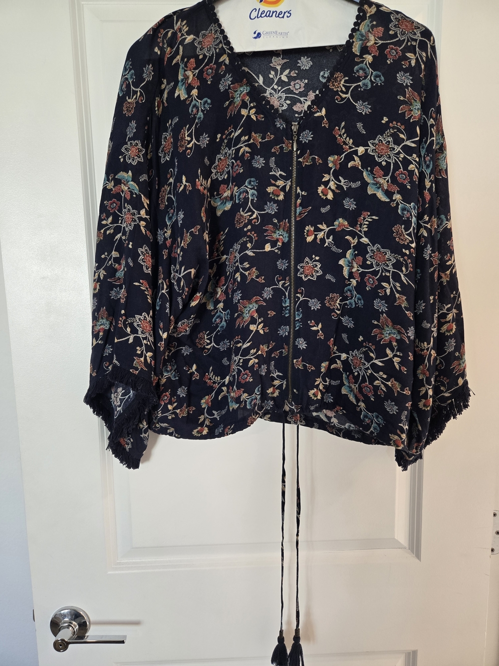Xhilaration Black Floral Zip-Front Drawstring Blazer